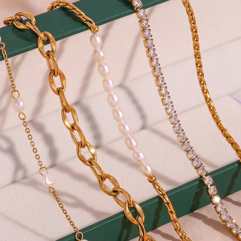 Dainty Accented Gold Chain Anklets - Veinci