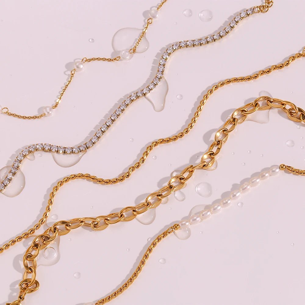 Dainty Accented Gold Chain Anklets - Veinci