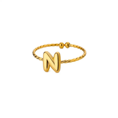 Dainty Adjustable Bubble Letter Initial Ring - Veinci