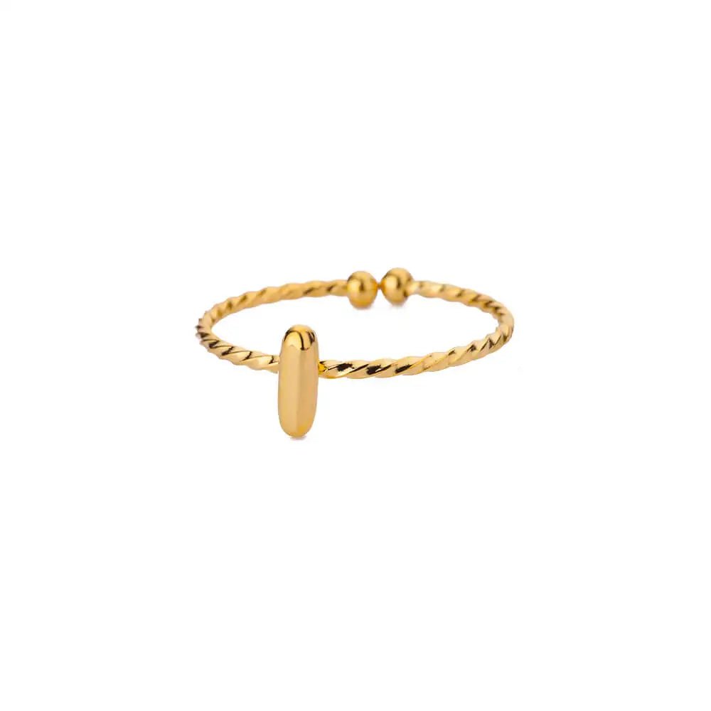 Dainty Adjustable Bubble Letter Initial Ring - Veinci