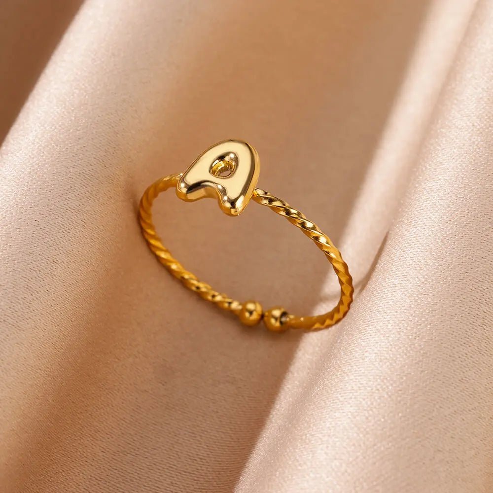 Dainty Adjustable Bubble Letter Initial Ring - Veinci