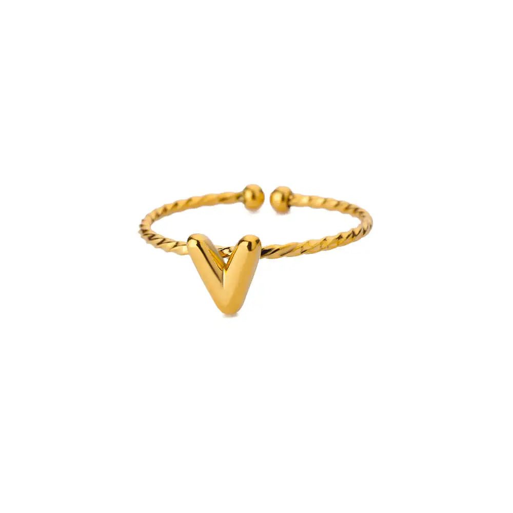 Dainty Adjustable Bubble Letter Initial Ring - Veinci