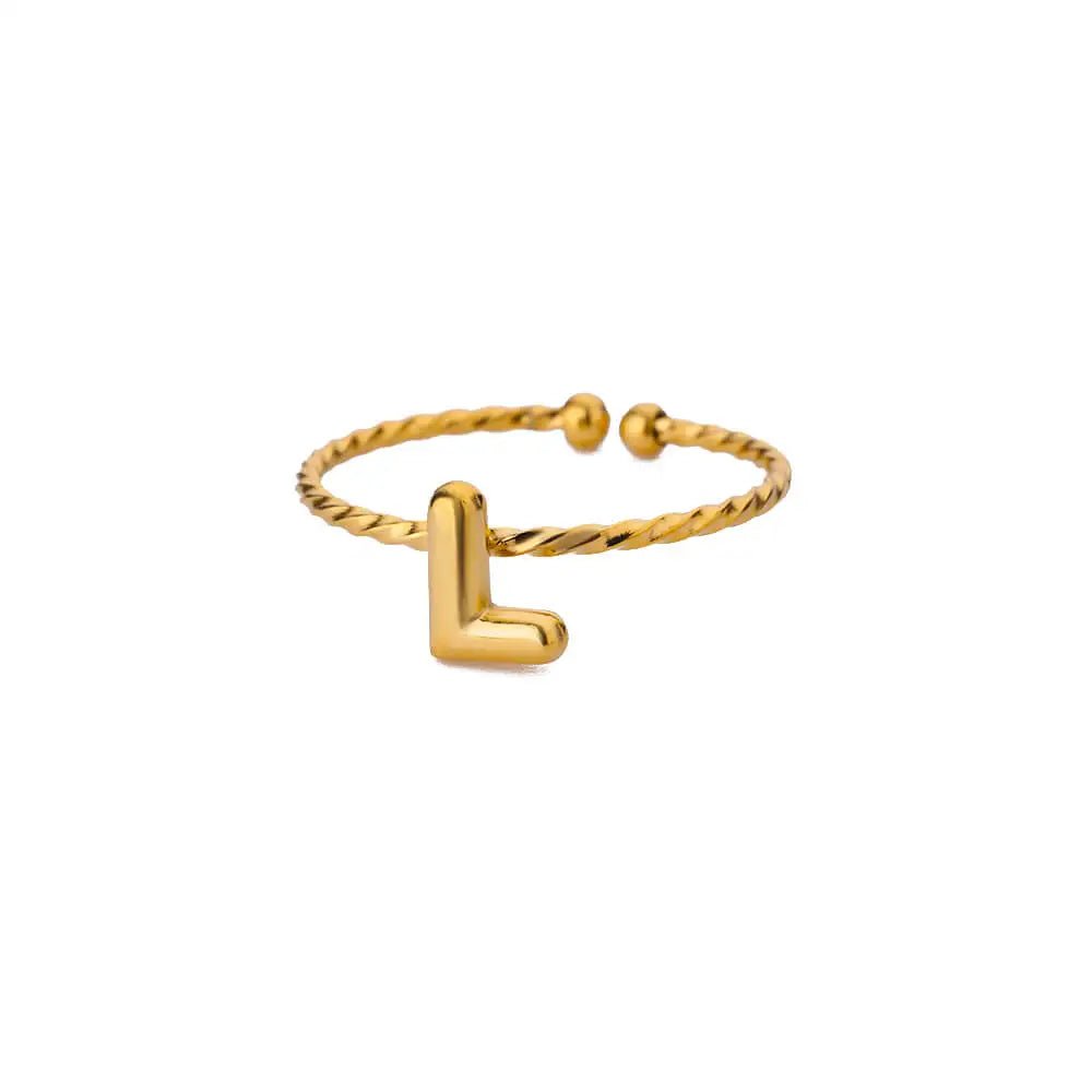 Dainty Adjustable Bubble Letter Initial Ring - Veinci