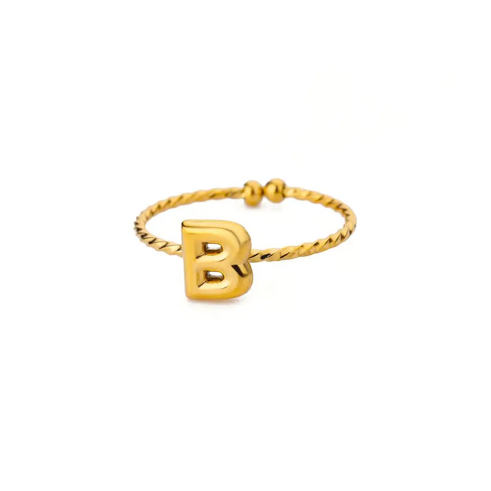 Dainty Adjustable Bubble Letter Initial Ring - Veinci