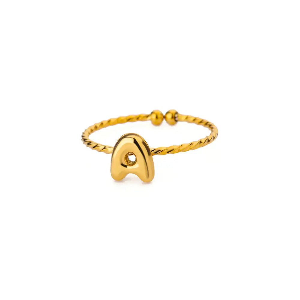 Dainty Adjustable Bubble Letter Initial Ring - Veinci