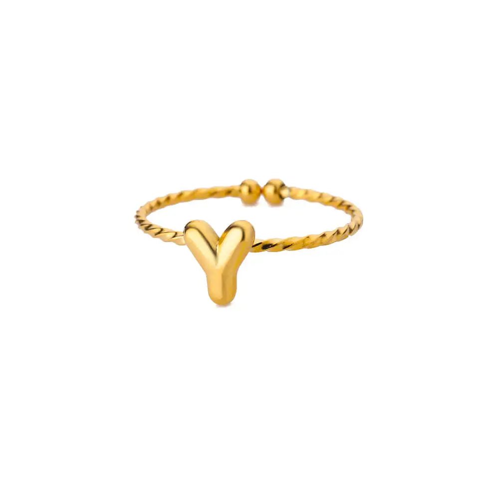 Dainty Adjustable Bubble Letter Initial Ring - Veinci