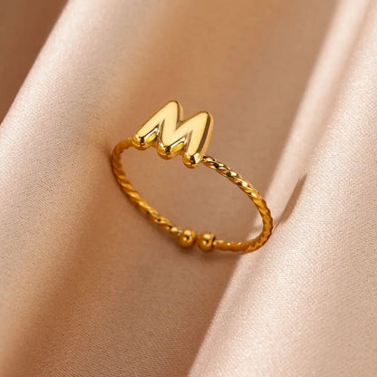 Dainty Adjustable Bubble Letter Initial Ring - Veinci