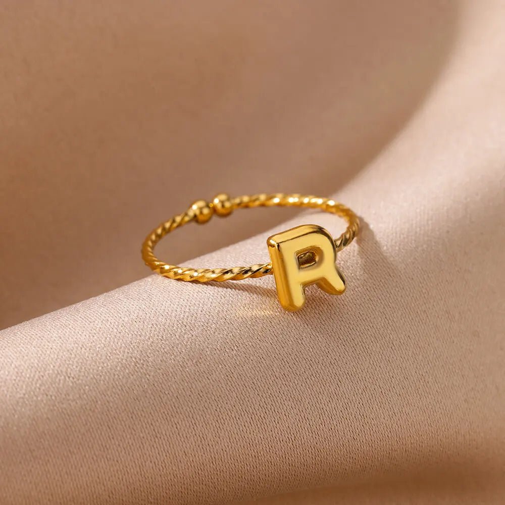 Dainty Adjustable Bubble Letter Initial Ring - Veinci