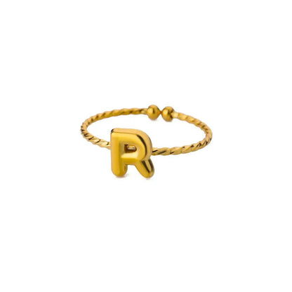 Dainty Adjustable Bubble Letter Initial Ring - Veinci