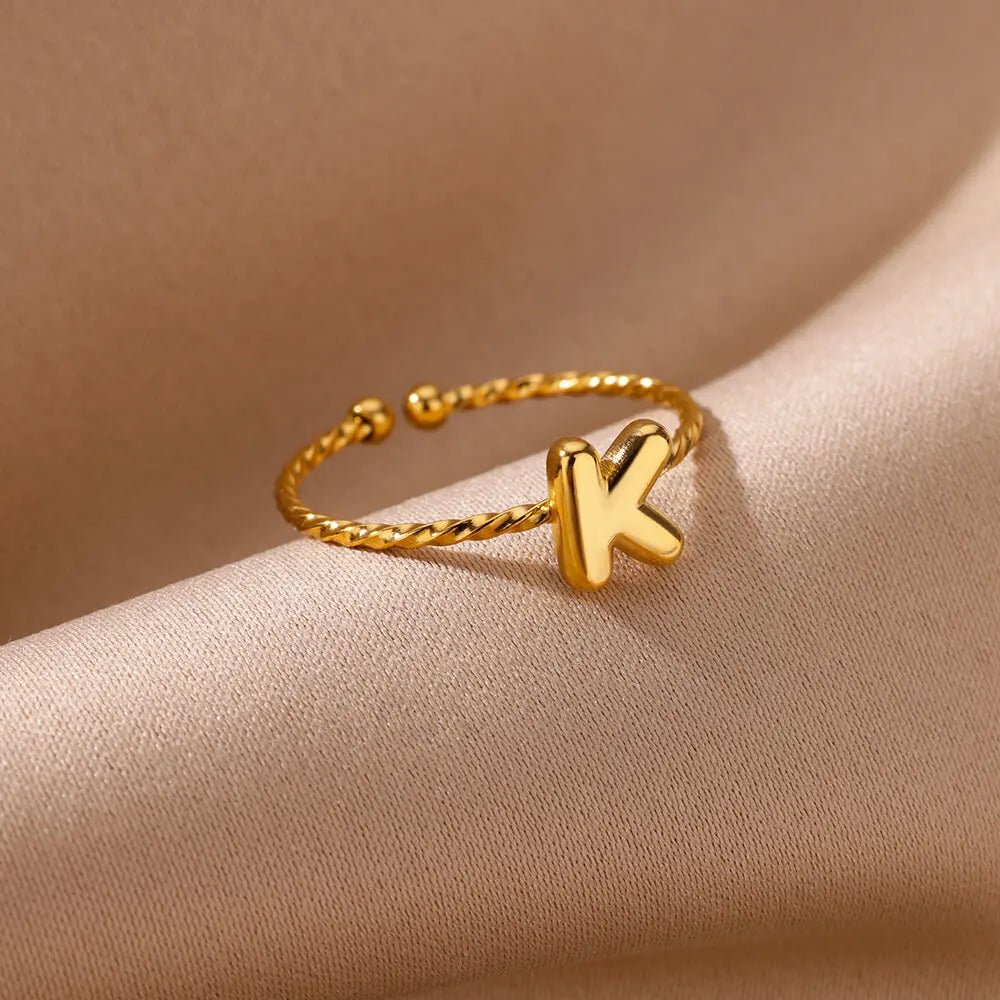 Dainty Adjustable Bubble Letter Initial Ring - Veinci