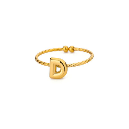 Dainty Adjustable Bubble Letter Initial Ring - Veinci