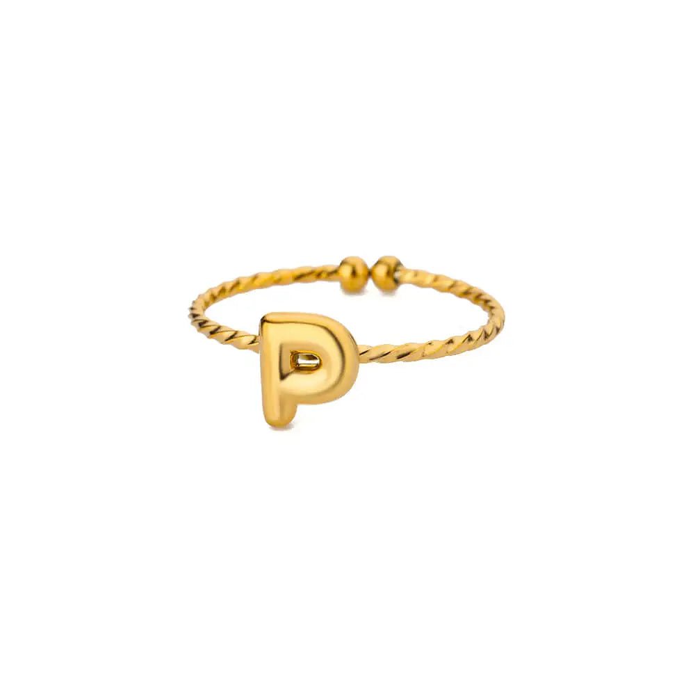 Dainty Adjustable Bubble Letter Initial Ring - Veinci