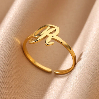 Dainty Adjustable Classy Letter Initial Rings - Veinci