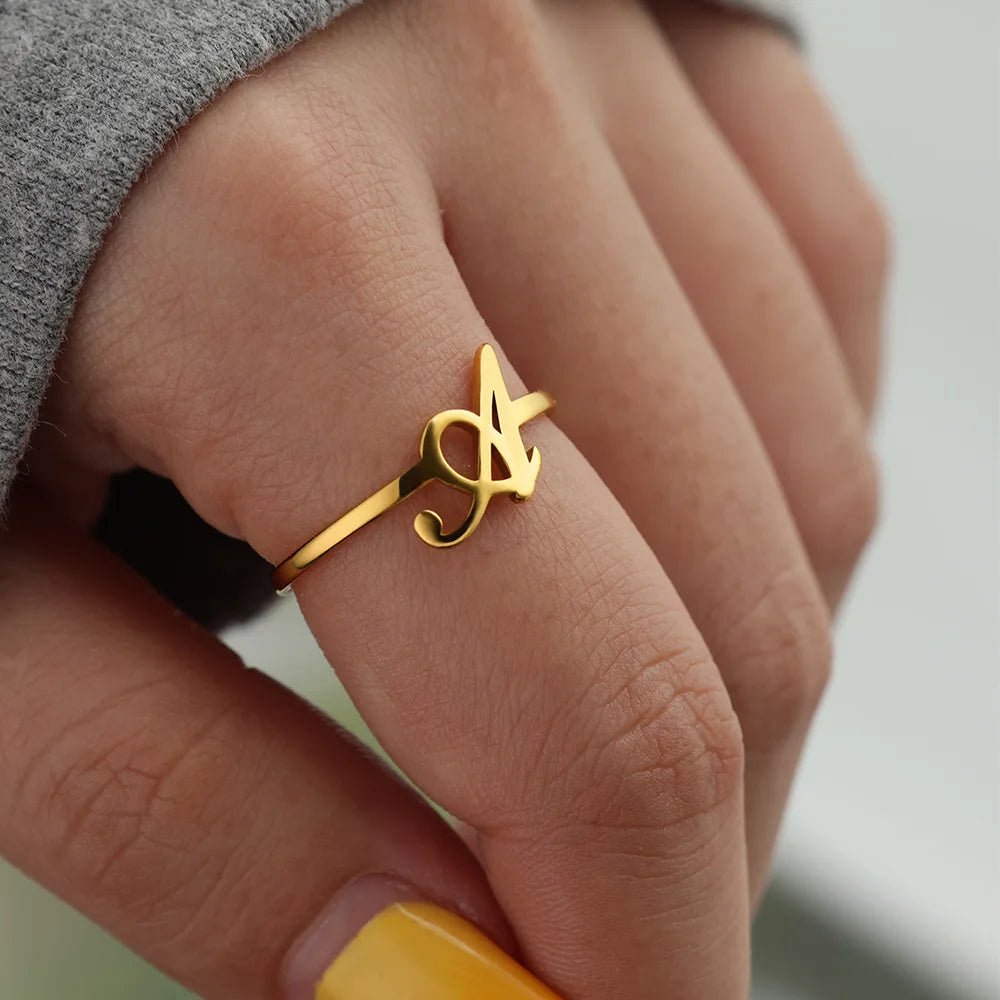 Dainty Adjustable Classy Letter Initial Rings - Veinci