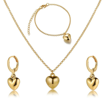 Dainty Balloon Heart Necklace, Bracelet, and Earring Set - Veinci