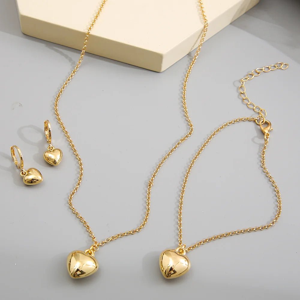 Dainty Balloon Heart Necklace, Bracelet, and Earring Set - Veinci