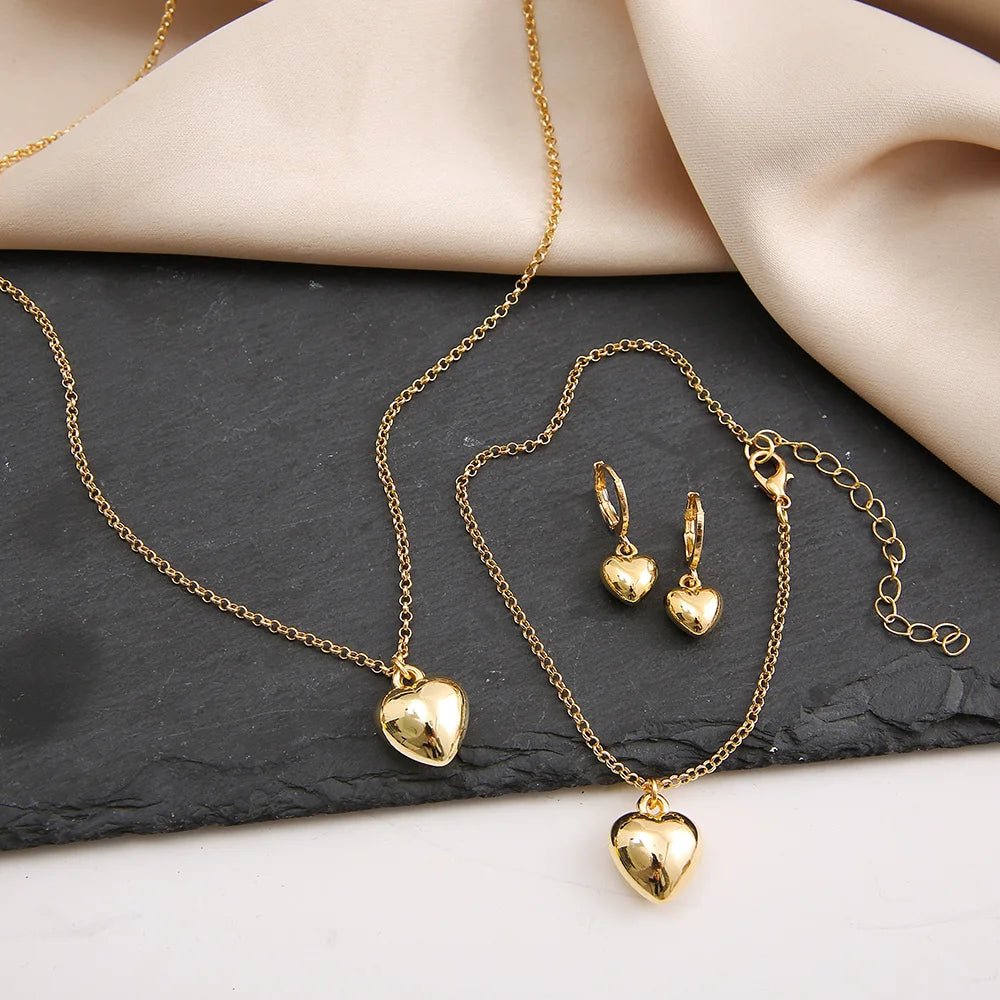 Dainty Balloon Heart Necklace, Bracelet, and Earring Set - Veinci