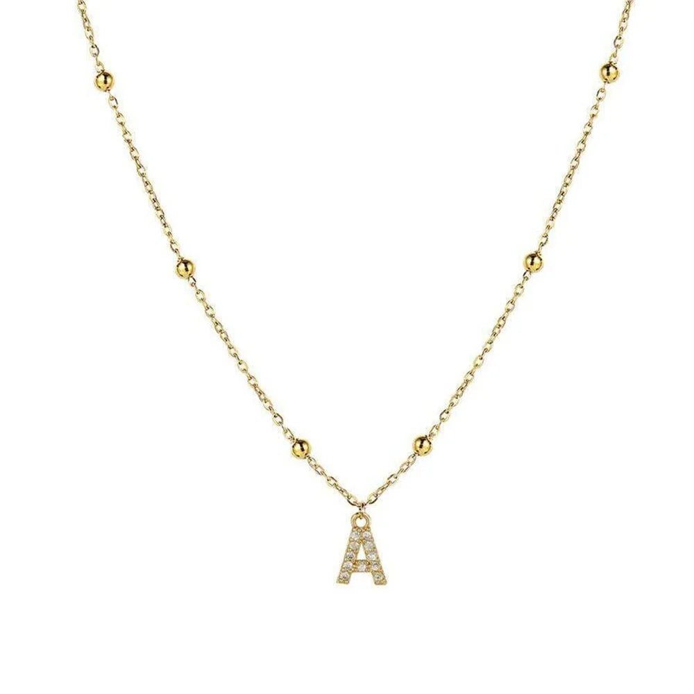 Dainty Beaded Chain Initial Necklace - Veinci