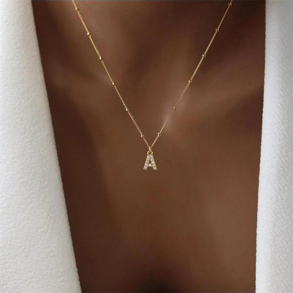 Dainty Beaded Chain Initial Necklace - Veinci