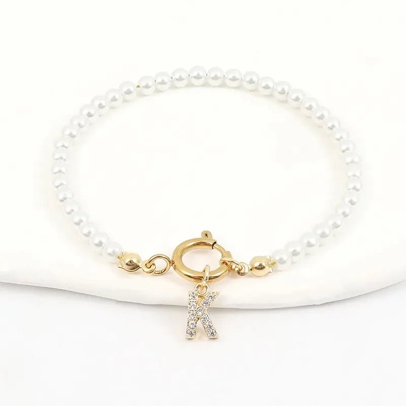 Dainty Beaded Initial Bracelet - Veinci