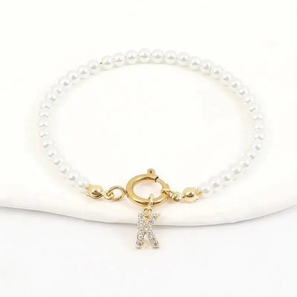 Dainty Beaded Initial Bracelet - Veinci