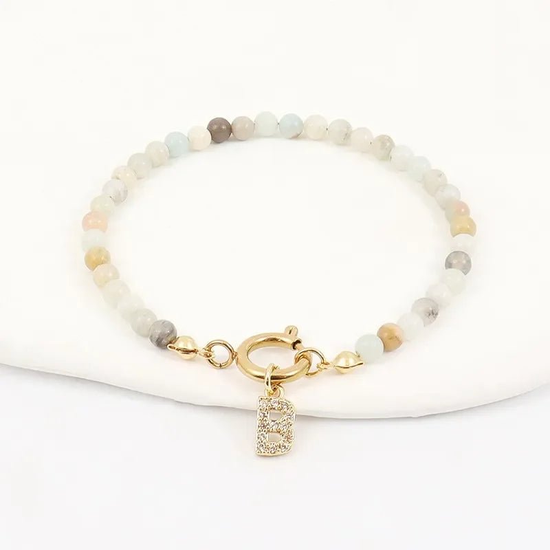 Dainty Beaded Initial Bracelet - Veinci