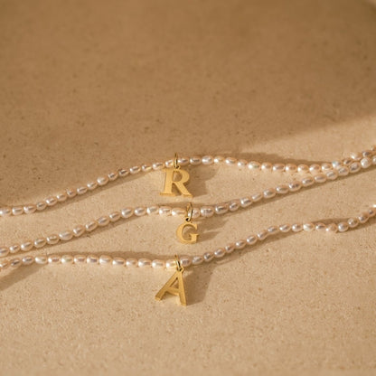 Dainty Beaded Pearl Initial Necklace - Veinci