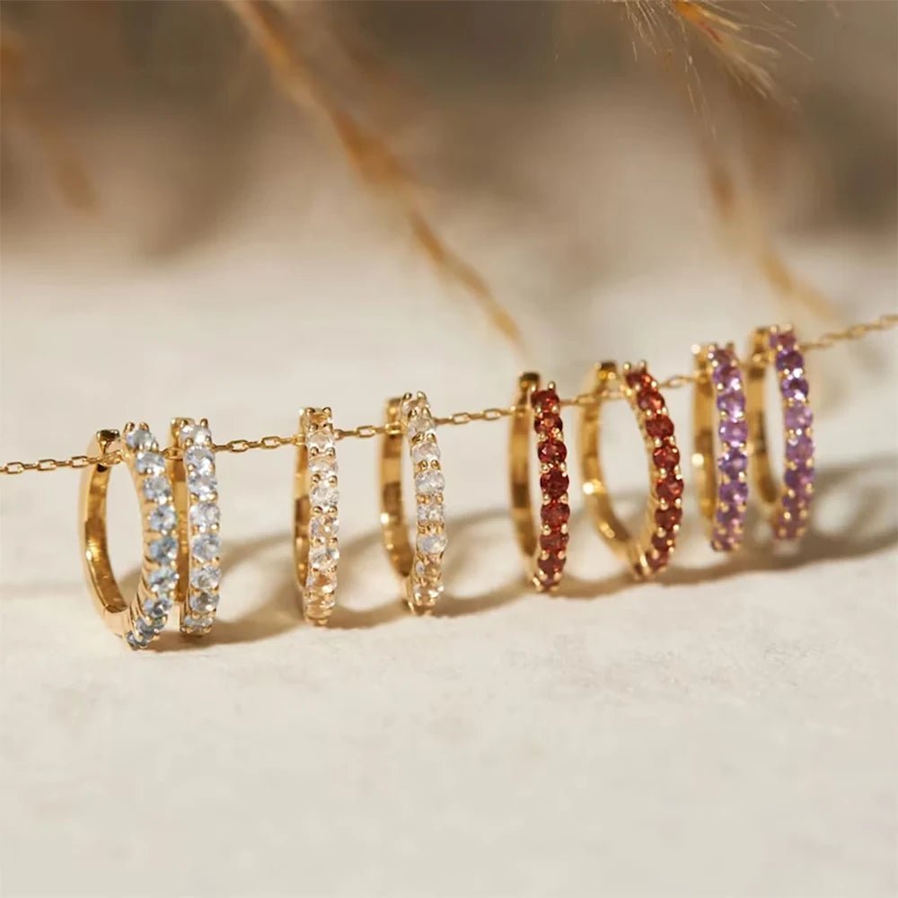 Dainty Birthstone Hoop Huggie Earrings - Veinci