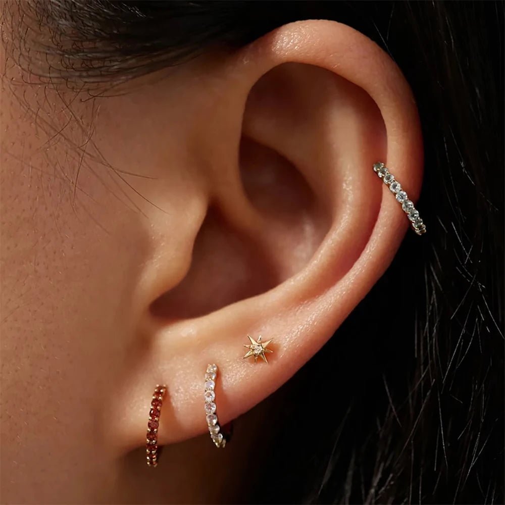 Dainty Birthstone Hoop Huggie Earrings - Veinci