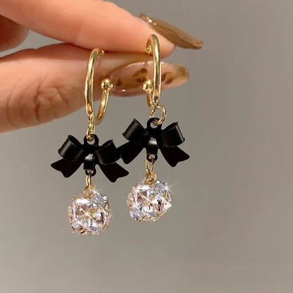 Dainty Bow Diamond Dangle Earrings - Veinci