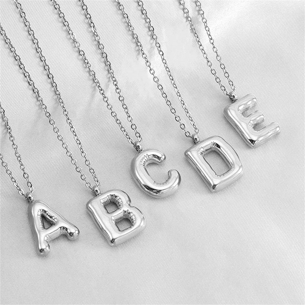 Dainty Bubble Letter Initial Necklace - Veinci