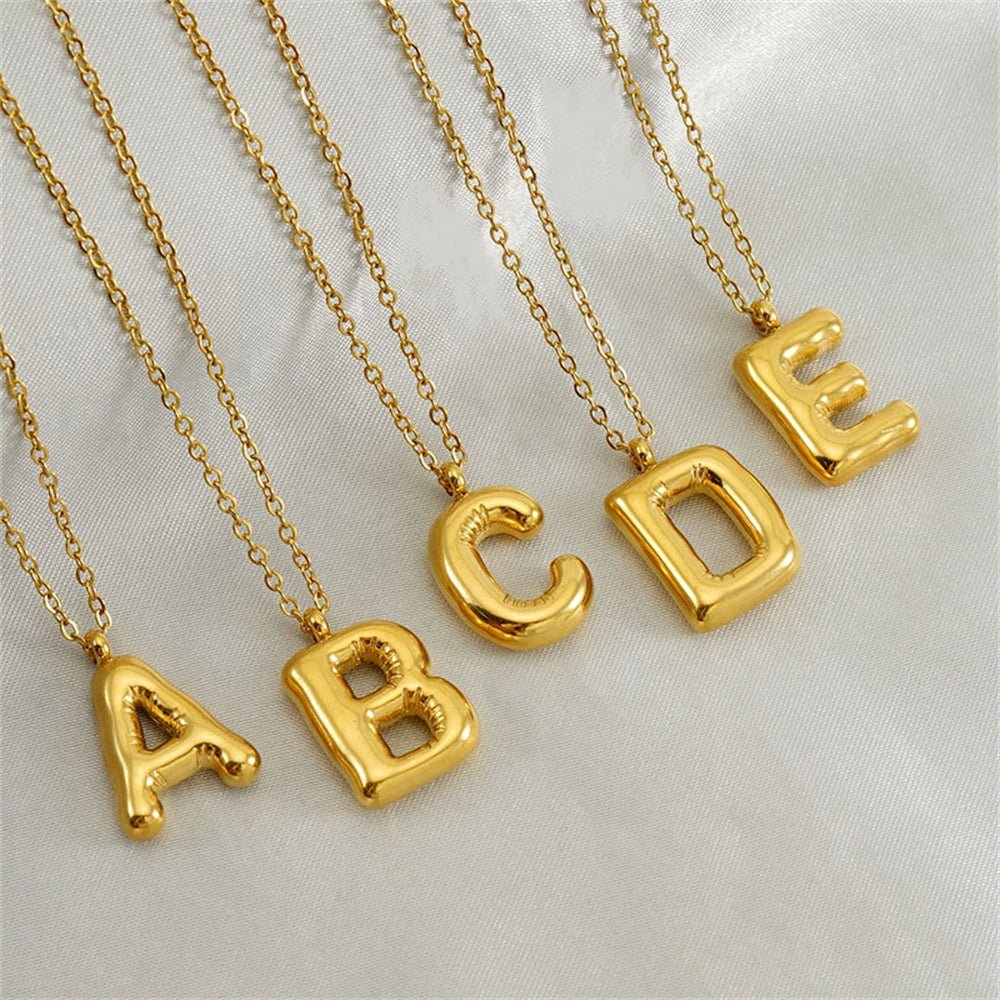 Dainty Bubble Letter Initial Necklace - Veinci