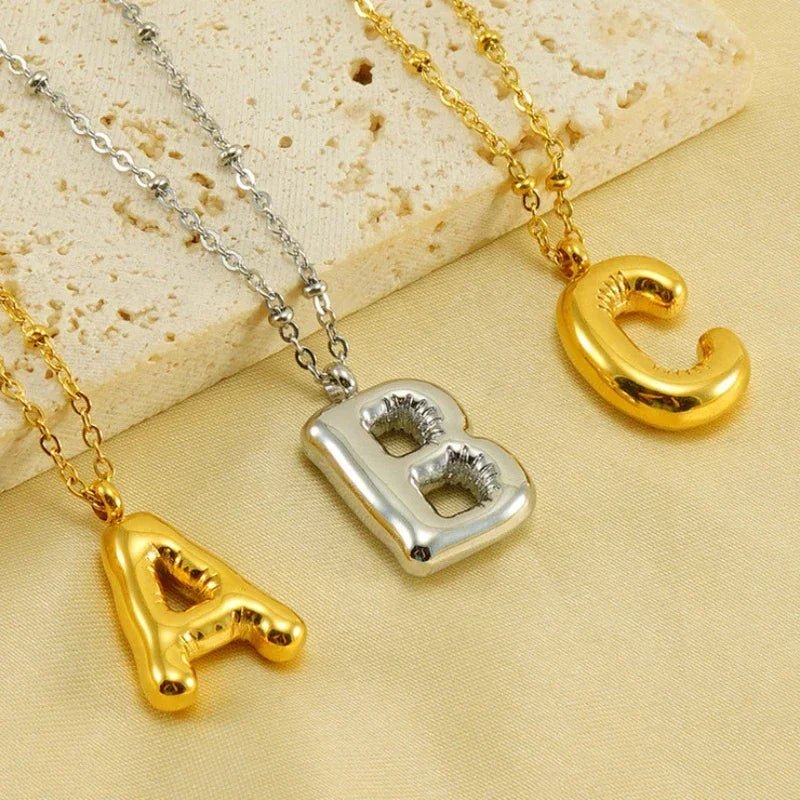 Dainty Bubble Letter Initial Necklace - Veinci