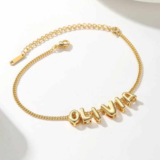 Dainty Bubble Letter Name Bracelet - Veinci