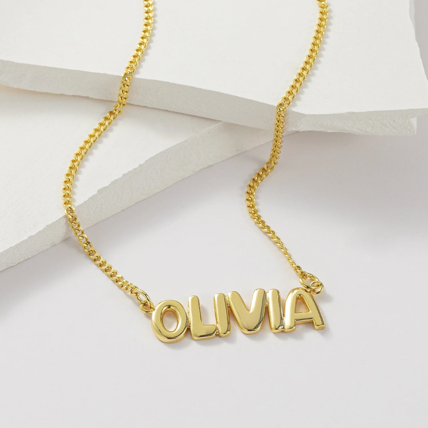 Dainty Bubble Letter Name Necklace - Veinci