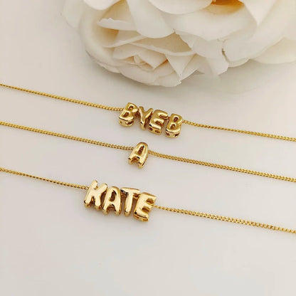 Dainty Bubble Letter Name Necklace - Veinci