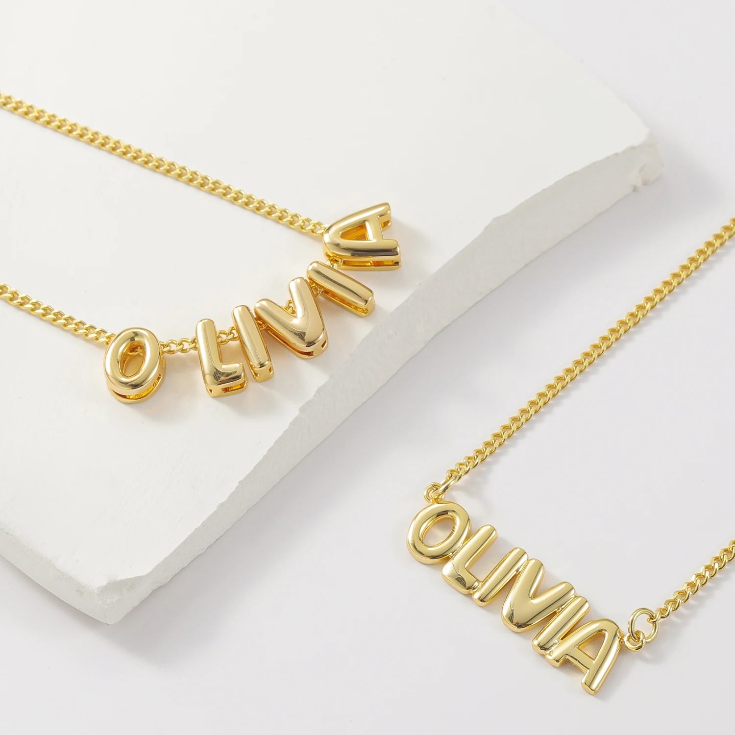 Dainty Bubble Letter Name Necklace - Veinci