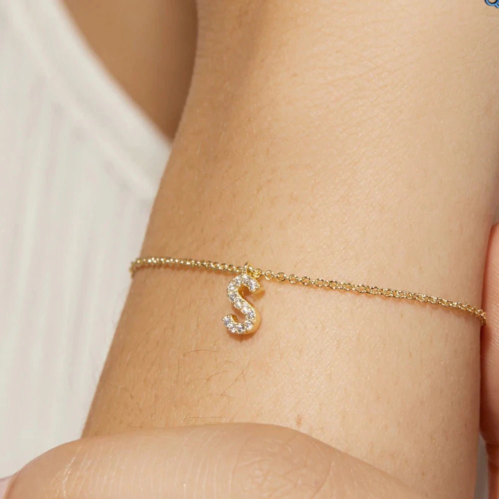 Dainty Chain Diamond Initial Bracelet - Veinci