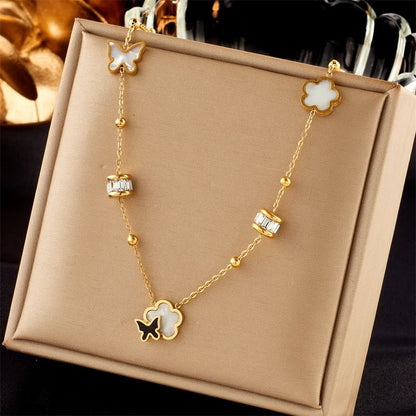 Dainty Clover Butterfly Diamond Necklace - Veinci
