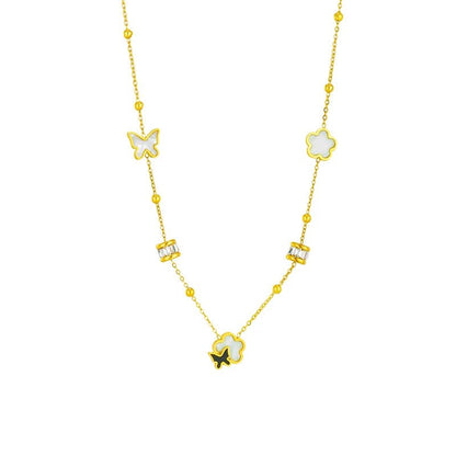Dainty Clover Butterfly Diamond Necklace - Veinci