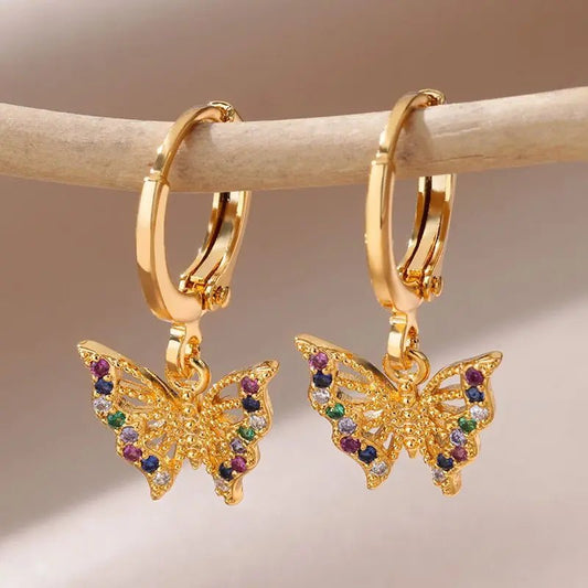 Dainty Colorful Diamonds Butterfly Earrings - Veinci