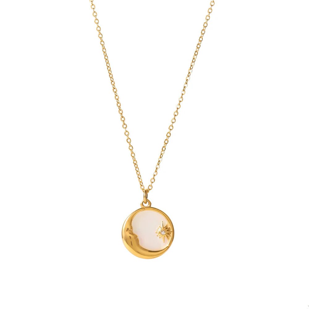 Dainty Crescent Moon & Star Pendant Necklace - Veinci