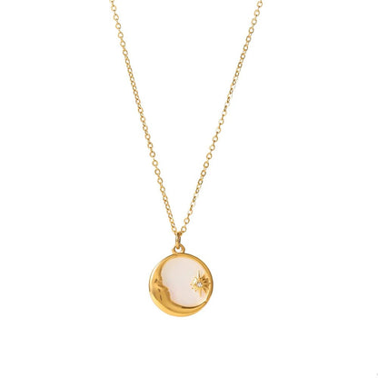 Dainty Crescent Moon & Star Pendant Necklace - Veinci