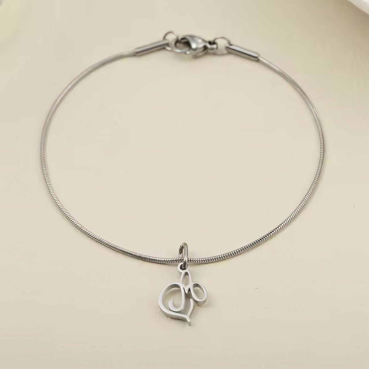 Dainty Cursive Heart Letter Initial Chain Bracelet - Veinci