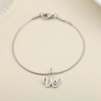 Dainty Cursive Heart Letter Initial Chain Bracelet - Veinci