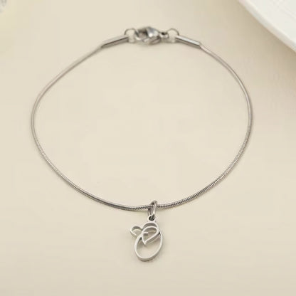 Dainty Cursive Heart Letter Initial Chain Bracelet - Veinci