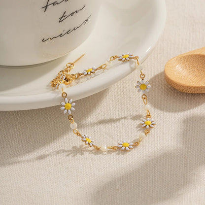 Dainty Daisy Floral Bracelet Necklace and Earrings Set - Veinci