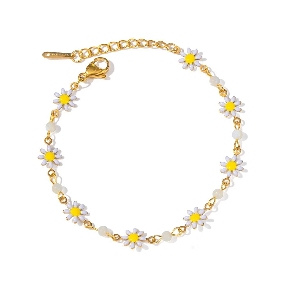 Dainty Daisy Floral Bracelet Necklace and Earrings Set - Veinci