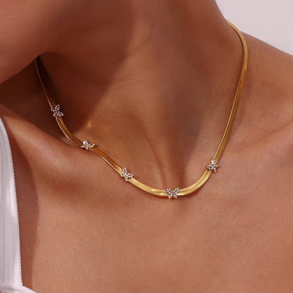 Dainty Diamond Butterfly Herringbone Necklace - Veinci