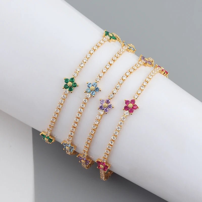 Dainty Diamond Floral Bracelets and Earrings - Veinci